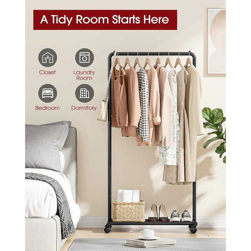 Portant à vêtements avec tablette en filet et roulettes, support à vêtements en métal robuste pour suspendre vêtements, robes, manteaux, grande capacité de charge