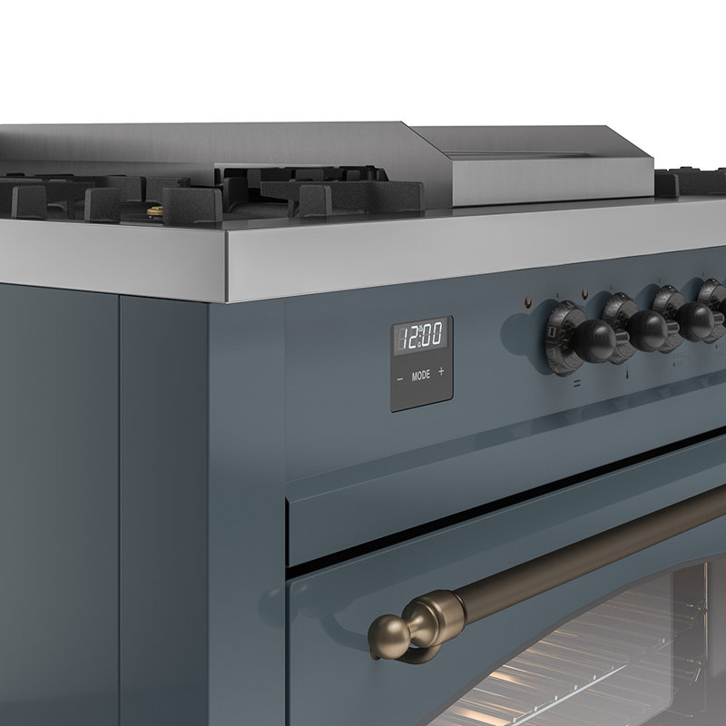 ILVE Nostalgie II 60 Dual Fuel Range, 5 Burners, Griddle, Frenchtop , Liquid Propane, Antique White/Bronze