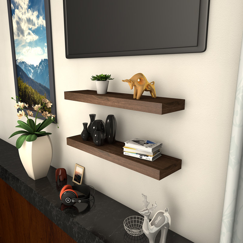 2 Piece Solid Wood Floating Shelf, 1.57" H x 36" W x 6" D, Walnut