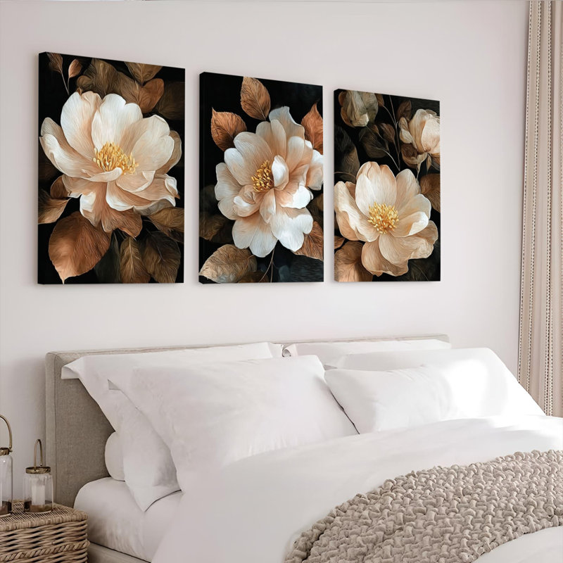 «Elegant Floral», reproduction d'art sur toile tendue sur toile (ensemble de 3), H 18 po x l 36 po