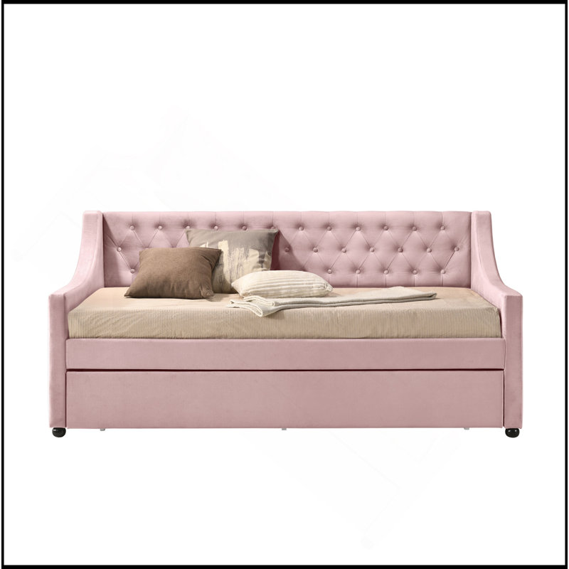 Miaja Daybed, Daybed, Upholstered Bed with Trundle, Twin, Pink