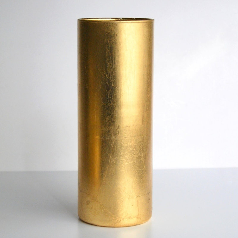 Handmade Glass Table Vase, Gold, 9" H x 3.25" W x 3.25" D