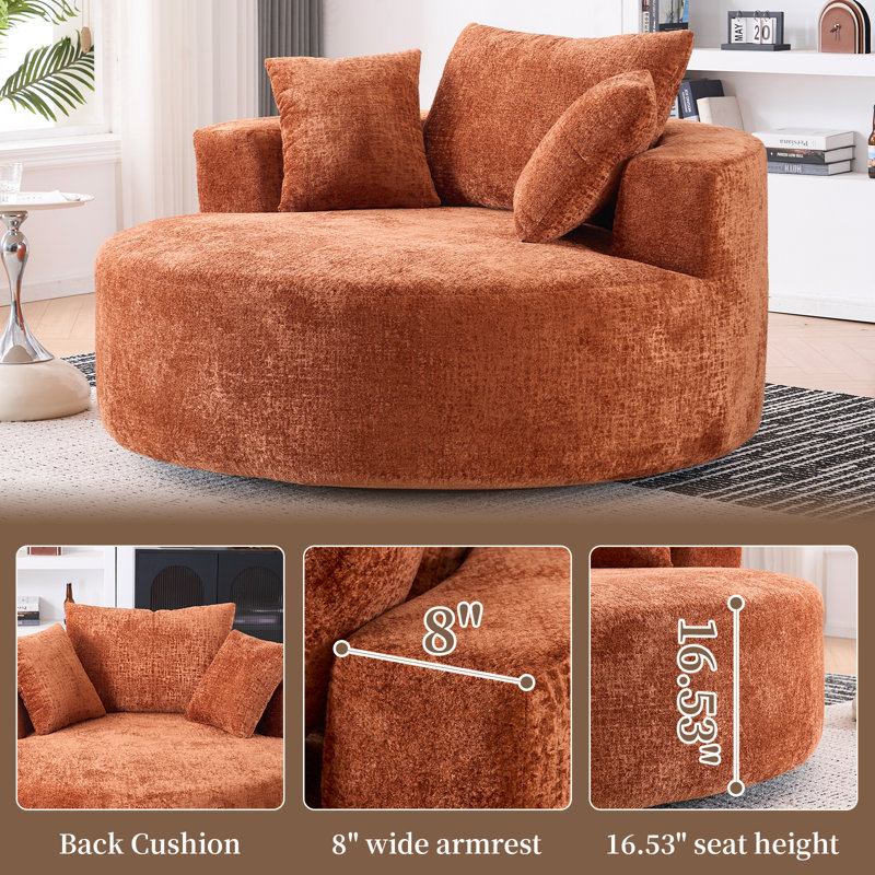 Oversized Upholstered Barrel Accent Swivel Chair– 55" Waffle Chenille, Compression, Orange