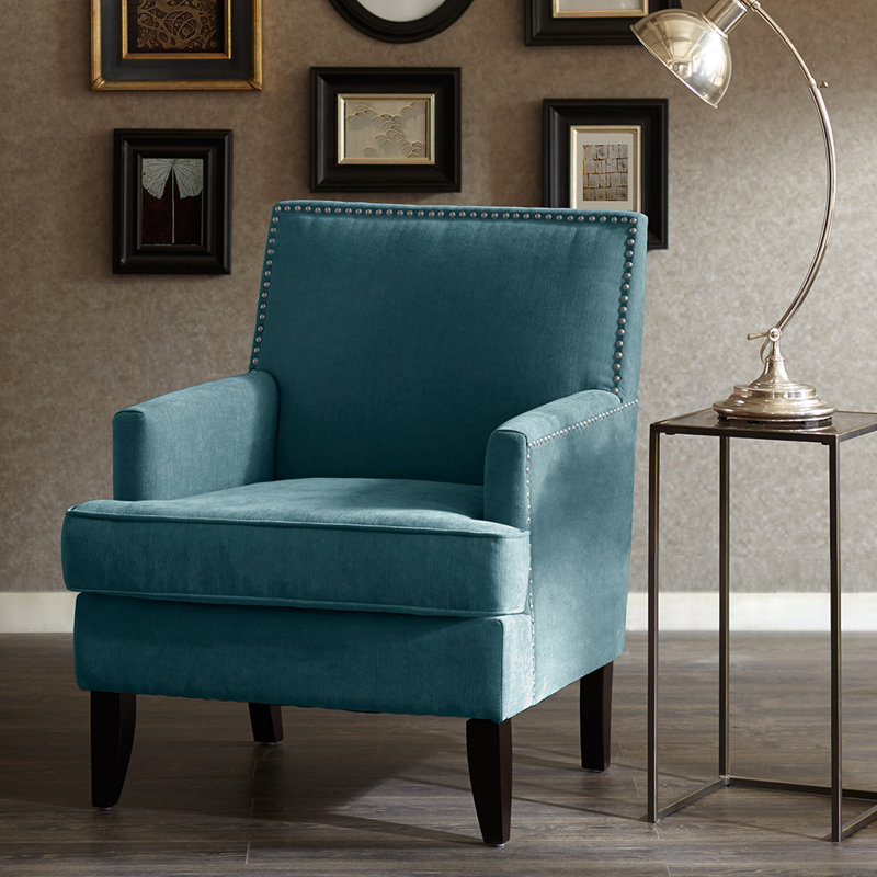 Chaise de chambre à coucher avec fauteuil 29,9 po Bernet, Bois brun foncé, Polyester bleu