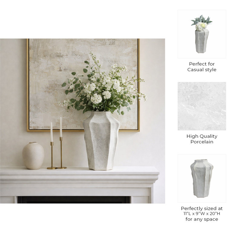 Sagebrook Home 20" Delrio Large Porcelain Vase, Gray, 20" H x 11" W x 9" D 