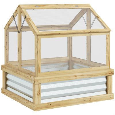 Raised Garden Bed With Polycarbonate Greenhouse, Garden Wooden Cold Frame Greenhouse Flower Planter Protection