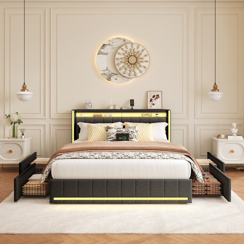 Upholstered Storage Bed, Grey, Super King (6')