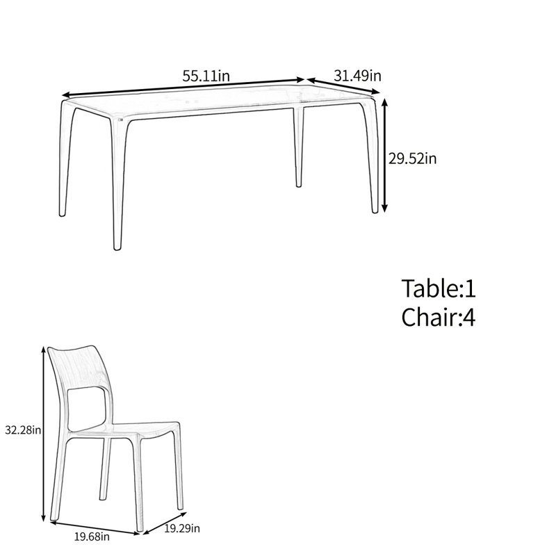 Ensemble de table en noyer noir, H 29,52 po x L 55,11 po x l 31,49 po