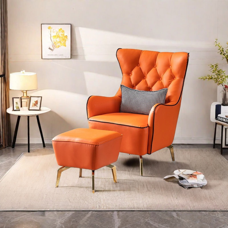 Chaise à dossier haut en similicuir, Similicuir mandarine