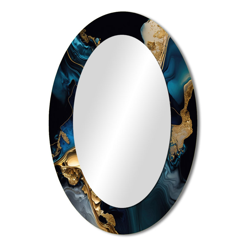 Abstrait Geode Marble Blue IV - Miroir décoratif abstrait ovale sur métal, 36 po x 24 po