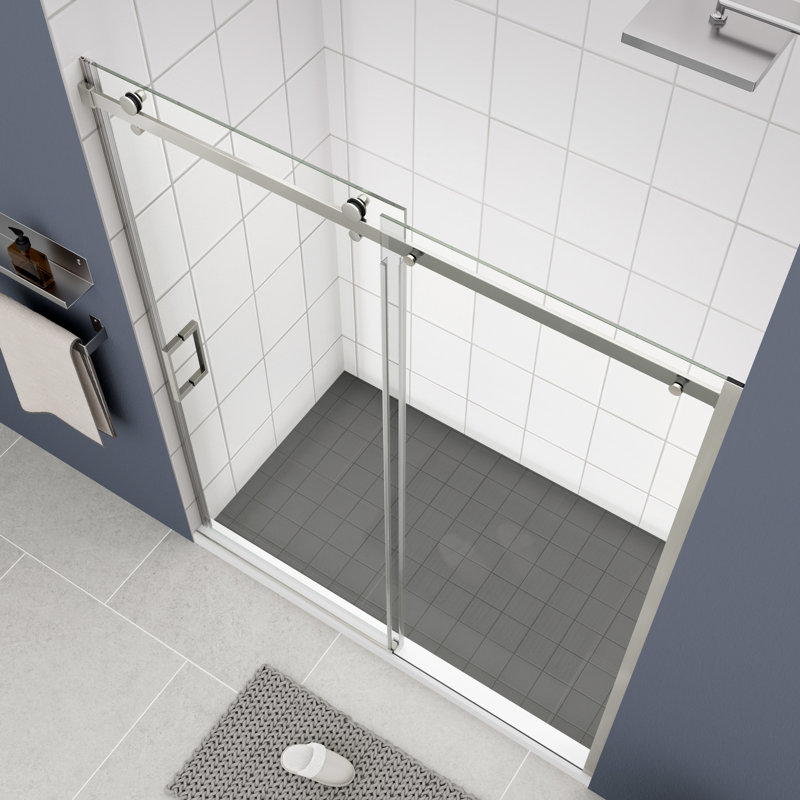5/16" Tempered Glass Shower Sliding Door - 36000 Times Tested Roller For With Adjustable Track And Handle, Brushed Nickel