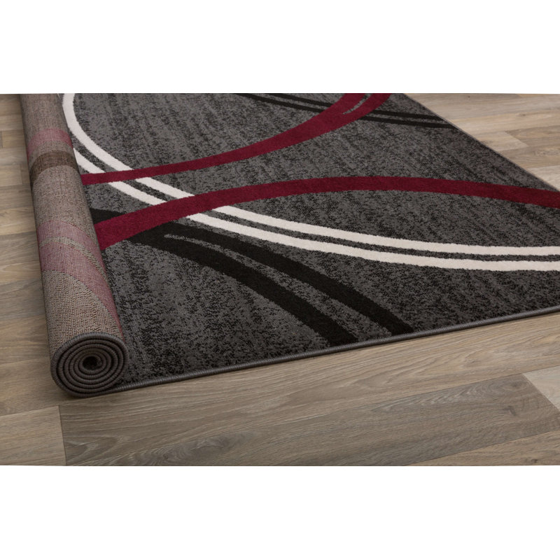 Tapis à motif géométrique Arnaldur, Rouge, Rectangle 8 pi 8 po x 12 pi