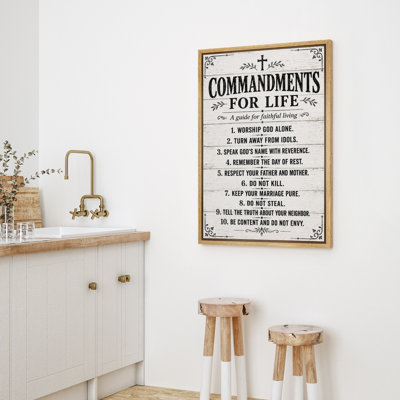 Commandments for Life Religious Typography Framed Canvas Master Bedroom Wall Art Work Print