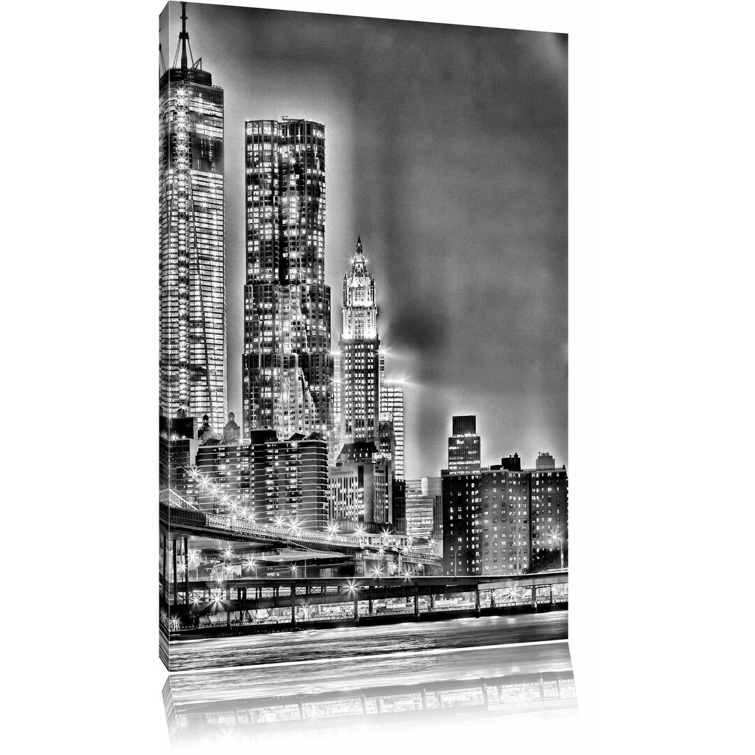 Leinwandbild New York City, Skyline bei Nacht in Monochrom