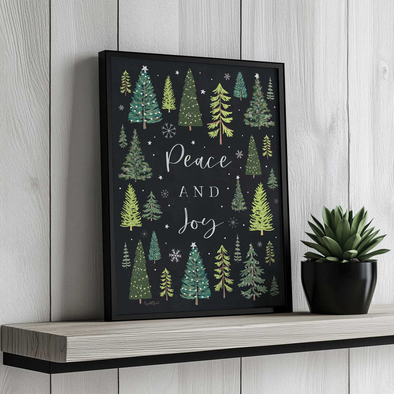 Peace & Joy Christmas Trees by Elizabeth Tyndall Art Print, 12 W x 16 H, Black, Framed Print