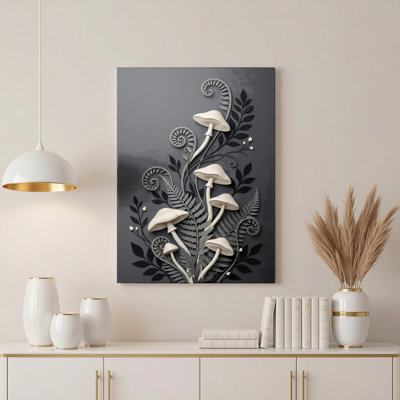 Art mural en toile Gallery Wrap pour le salon, la chambre à coucher, le bureau ou le vestibule - décoration murale décorative avec fougère champignon