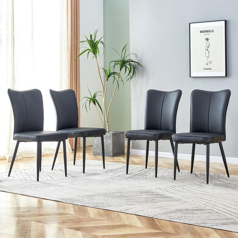 Modern Dining Chairs, Black  Pu Leather With Metal Legs, 17.7 X 17.3 X 35 Inches, 4