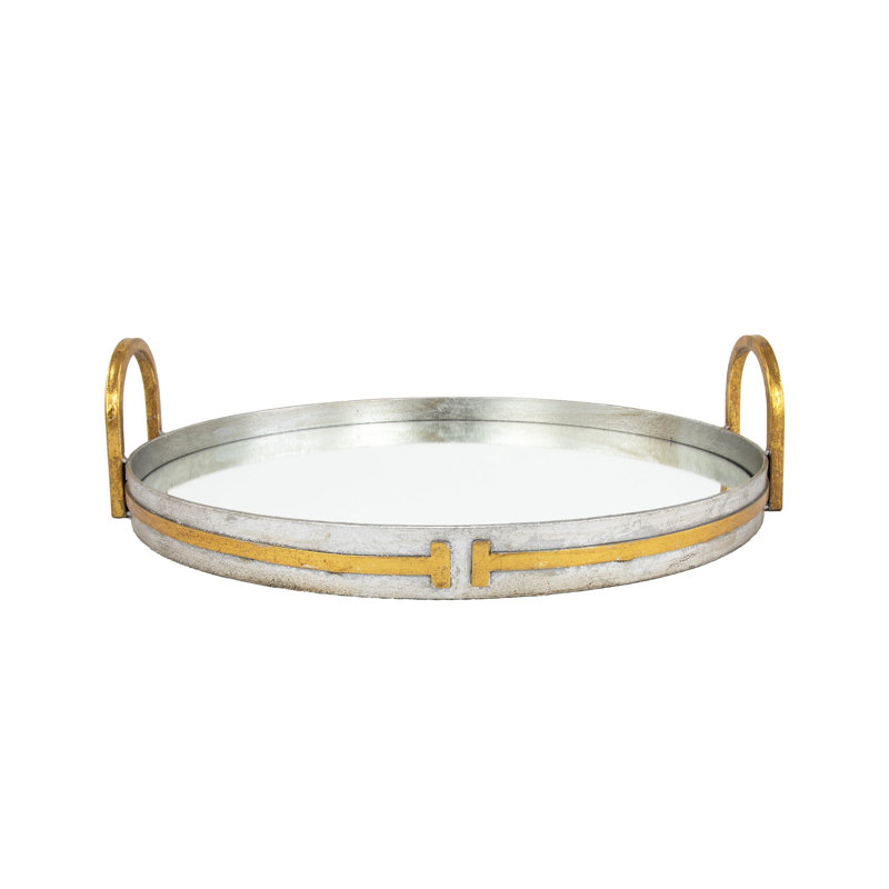 Tiffany Round Decorative Tray, Silver/Gold
