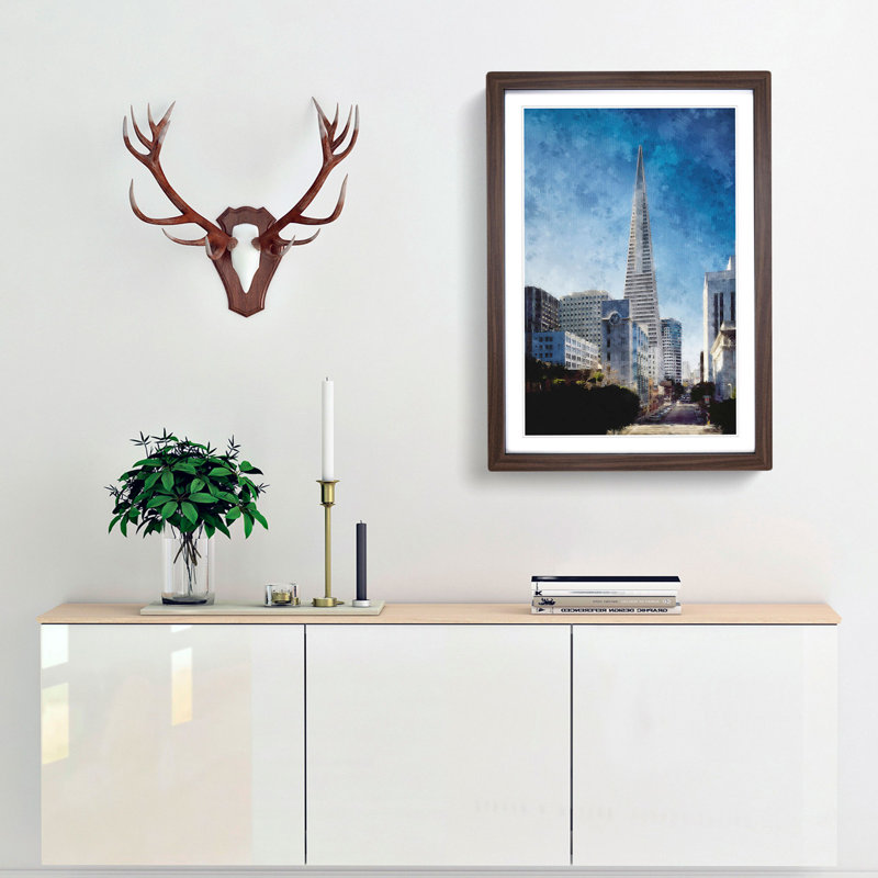 Transamerica Pyramid in San Francisco - Picture Frame Painting Print, 33cm H x 24cm W x 2cm D, Walnut Framed