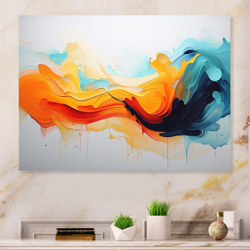 «Yellow Fractal Paint Wave Expression 6», art mural abstrait en métal MT134510, H 16 po x l 32 po x P 1 po