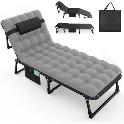 Folding Camping Cot, Adjustable Positions Reclining Portable Outdoor Cot Heavy Duty Sleeping Bed