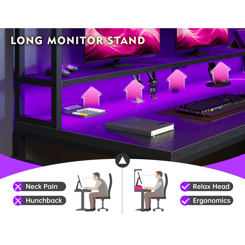 Mobean L-Shaped Computer Desk with Power Outlet, Black
