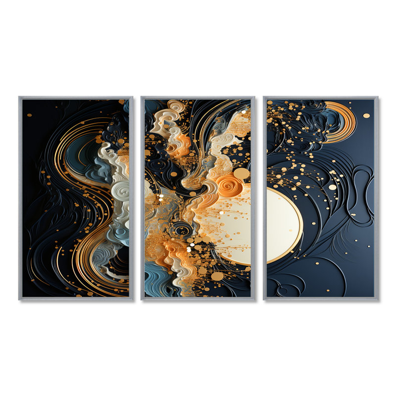Ensemble de salon Golden Wall, Encadrement argenté, H 32 po x l 48 po x P 1 po