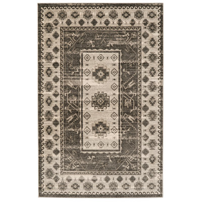 Piggott Oriental Gray and Ivory Soft Low Pile Area Rug