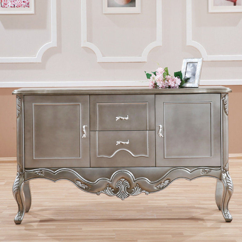Armoire de rangement néo-classique entièrement en bois massif, Argent