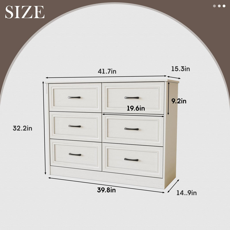41.7'' W 6 - Drawer Dresser, White