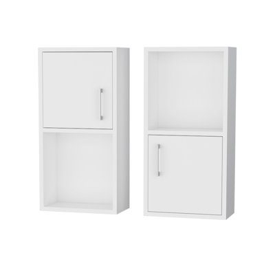Bathroom Cabinets - 2 White Wall Mounted With Open Shelf For Daily Convenience And Modern Handles