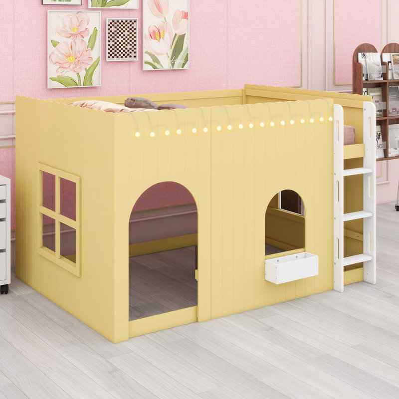 Lit mezzanine fonctionnel avec lumières DEL chaudes intégrées, Jaune primevère
