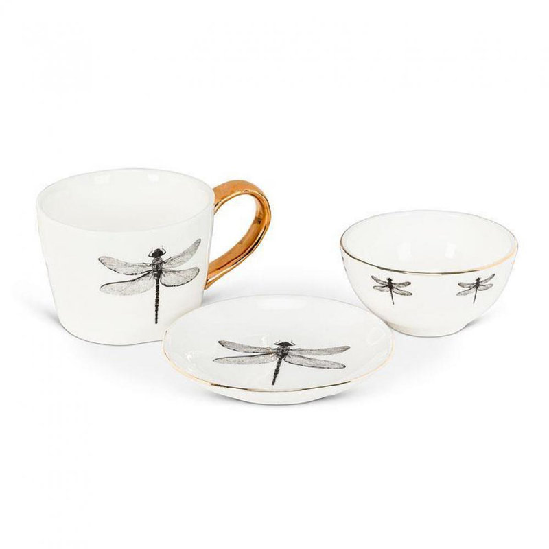 Dragonfly With Gold Rim Bowl
