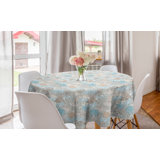 Nautical Round Tablecloth, Pastel Toned Sea Shell Starfish Mollusk Seahorse Coral Reef Motif Design, Circle Table Cloth Cover For Dining Room Kitchen Decoration, 60", Tan Turquoise White