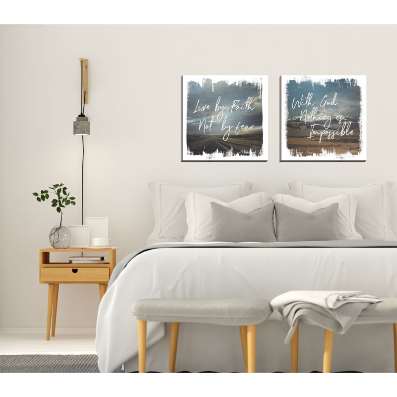 «Wild Wishes I With God & II Live by Faith», ensemble de 2 pièces d'art textuel, Toile tendue, H 16 po x l 16 po x P 0,75 po