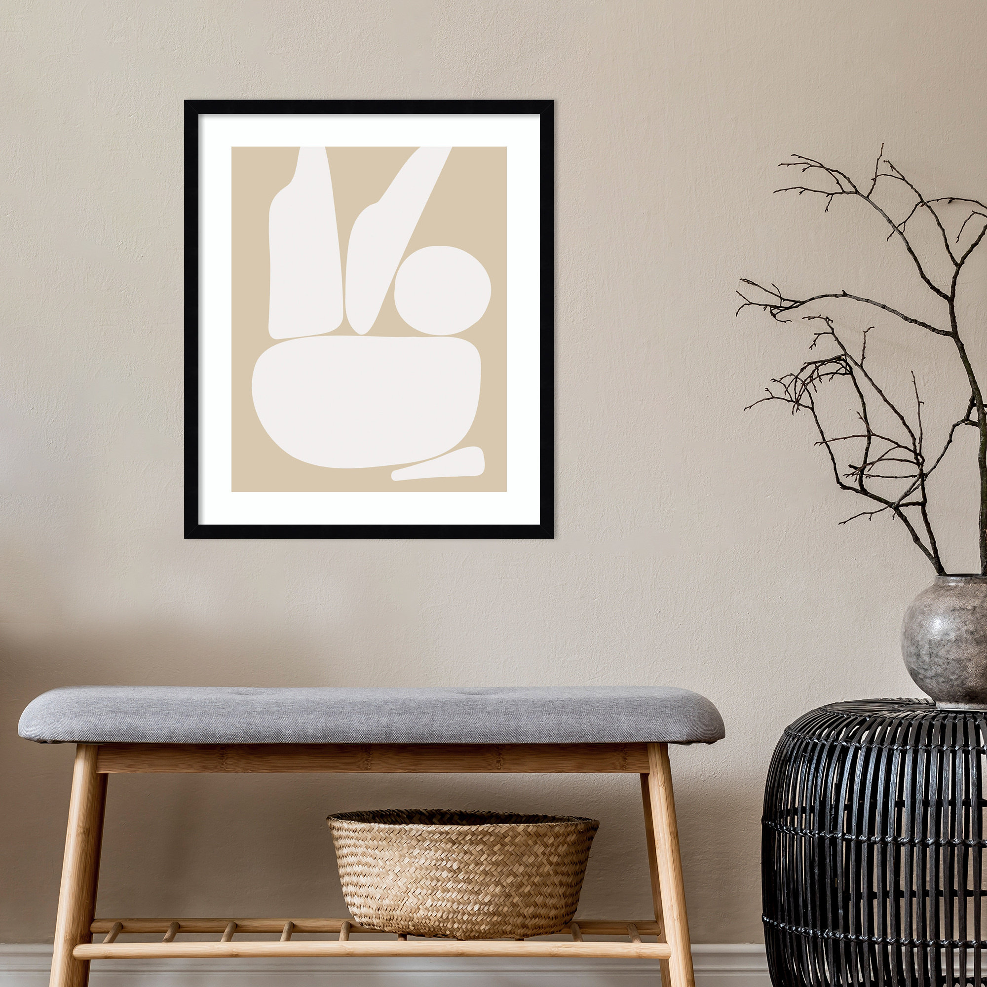 Zen Rock Garden Neutral by The Creative Bunch Studio, 17" H x 14" W, Black Framed
