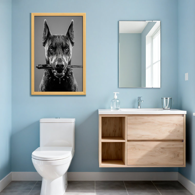 Animaux, chien tenant une épée dans la bouche - noir et blanc, H 12 po x l 18 po, Toile tendue, Ne s’applique pas