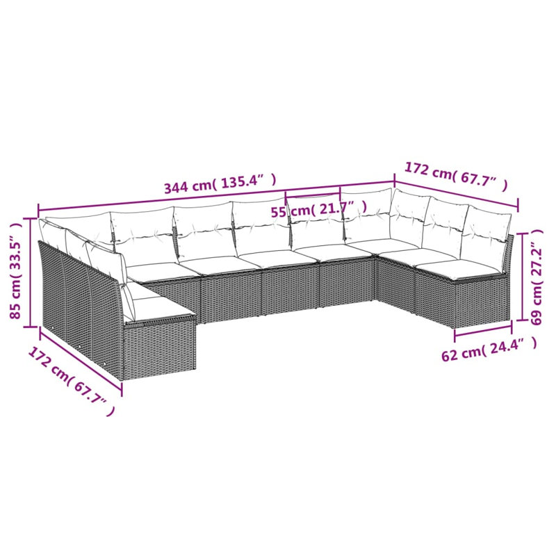 Grand canapé modulaire en rotin PE Vidaxl, Beige