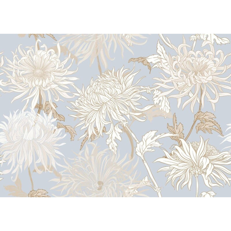Papier peint botanique bleu et beige, L 108 po x l 160 po