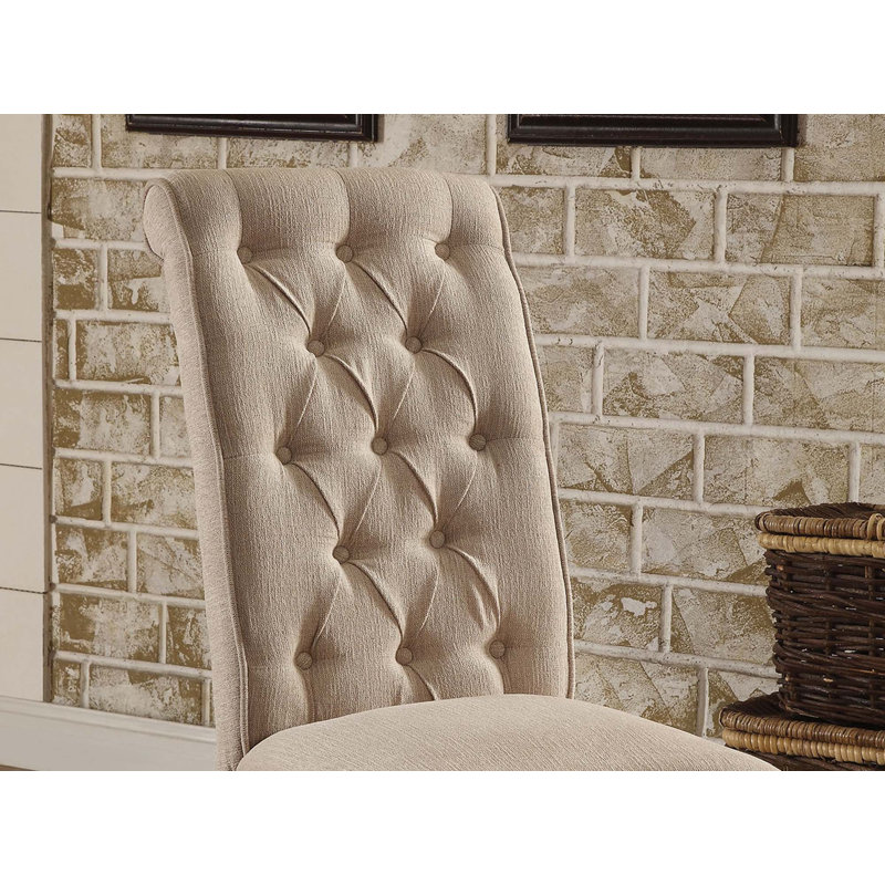 Ensemble de 2 chaises capitonnées en tissu beige de style rustique