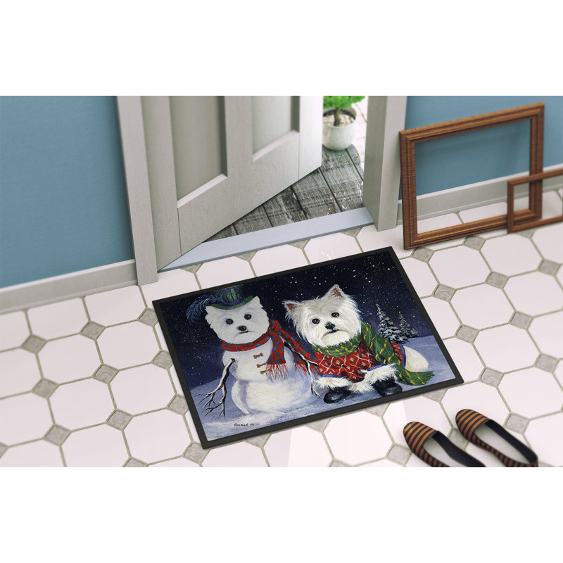Tapis d'entrée antidérapant Guerriero, Autoportrait Westie - Noël, L 24 po x L 36 po