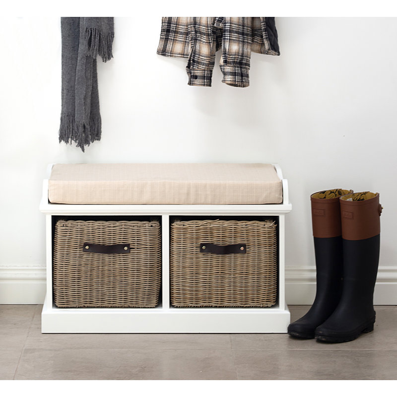 Anise Upholstered Storage Bench, White/Brown