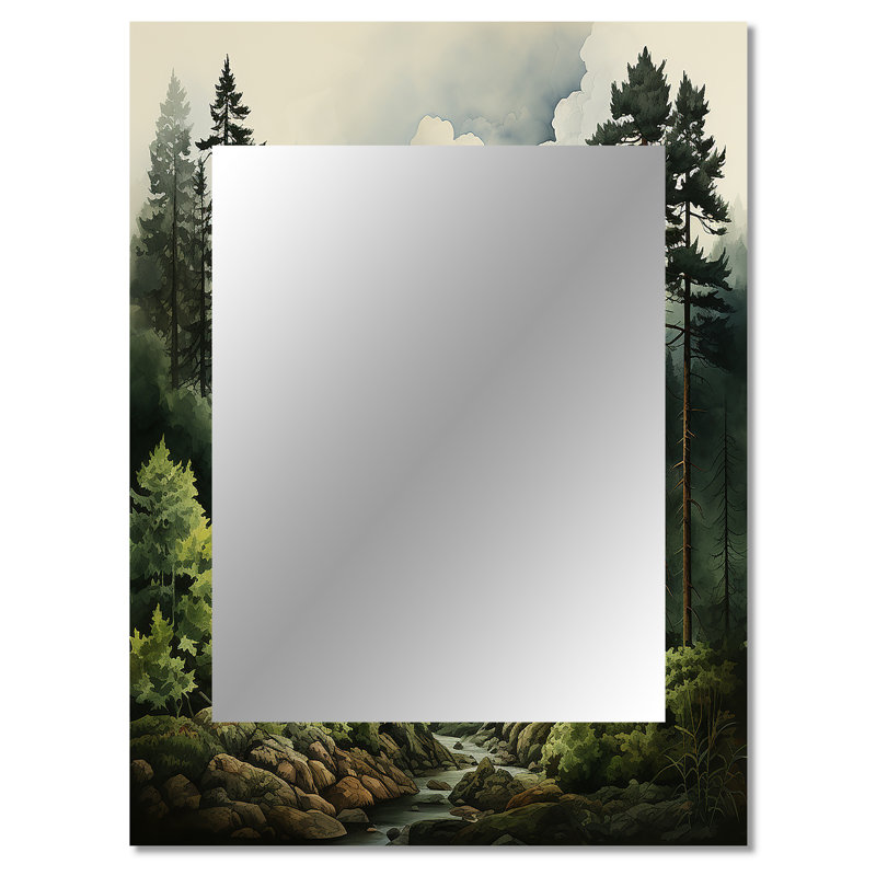 Pine Tree Forest - Pine Decorative Mirror, Green Wall Mirror, Printed Metal Art, 40" x 30"
