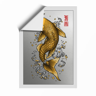 Golden Koi Rising Japandi - Framed Print