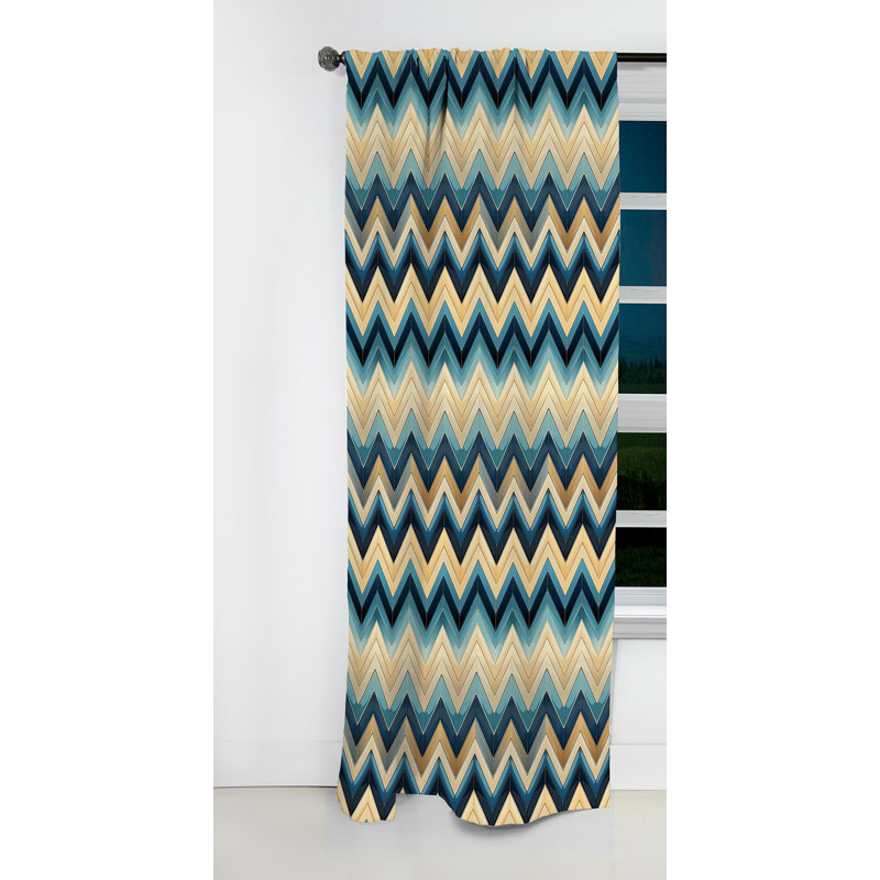 Rideau occultant géométrique à chevrons bleu côtier et beige - 1 panneaux, L 52 po x L 84 po