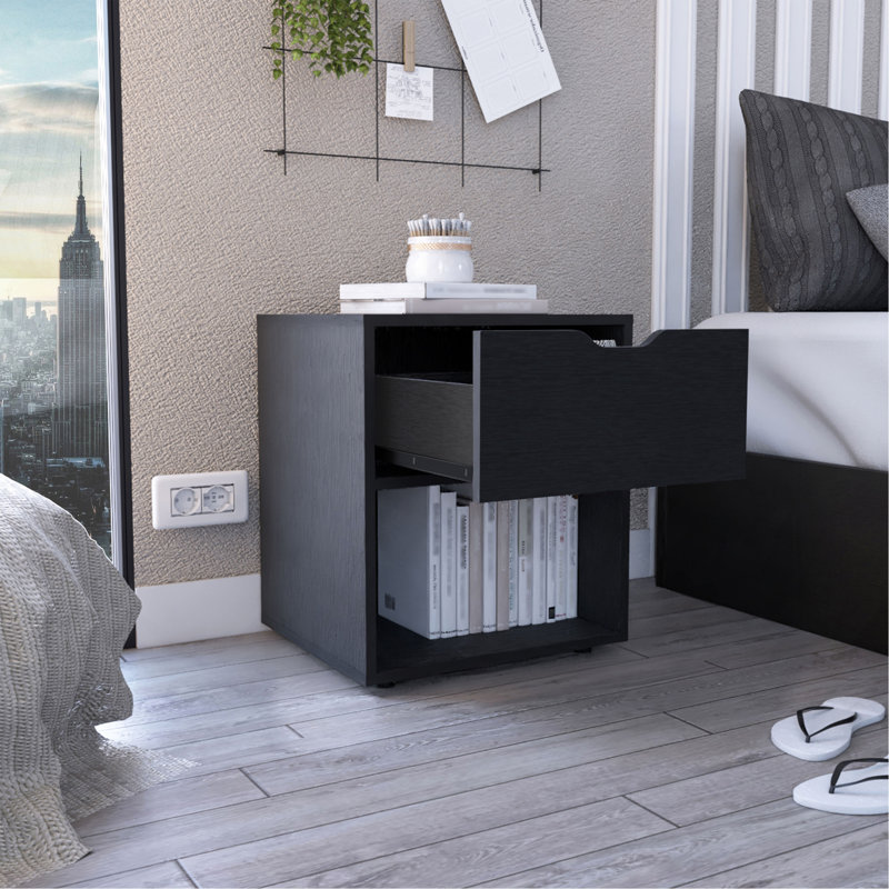 Aberdeeen 19.7-Inch High Nightstand End Table With Open Shelf, Black