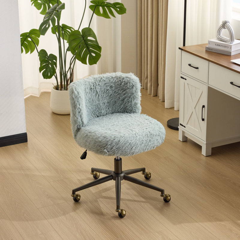 Plush Velvet Swivel Chair Antique Bronze Base  With Wheels, Mint Green