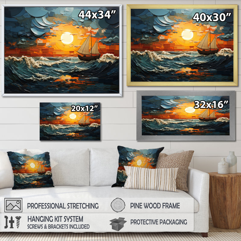«Yellow Stormy Horizon Collage II», art mural de salon jaune, H 24 po x l 32 po x P 1 po, Cadre photo argenté