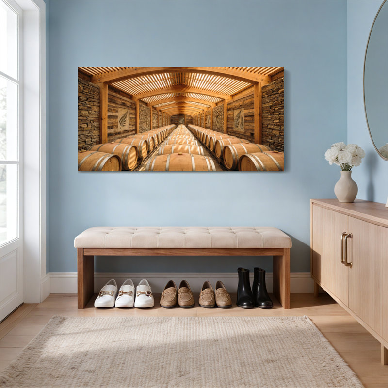 Ensemble de 1 tableau sur toile représentant une cave à vin en baril, 3216