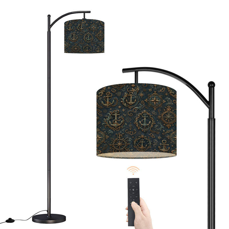 Lampe sur pied à arc avec abat-jour réglable Steampunk ancre nautique roue de bateau Lampe sur pied à engrenages complexes 3 lumières à intensité variable avec télécommande